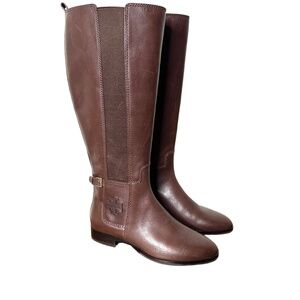 NEW Tory Burch Riding Boots Tall Knee High Logo Casual Stretchy Leather Brown 7